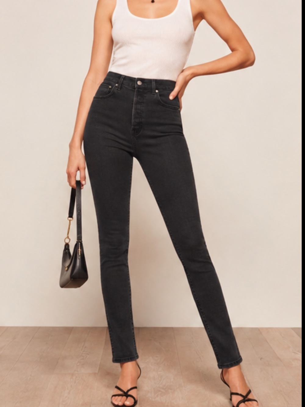 Reformation Serena High Skinny Button Fly Jeans Black Size 27
